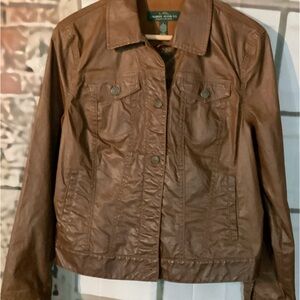 Ralph Lauren LRL Brown Cotton/Pleather (😉) Jean Jacket Sz Large
